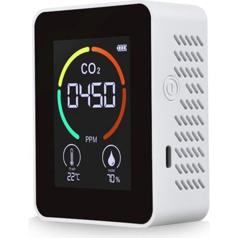 Détecteur de dioxyde de carbone 3 en 1, moniteur de qualité de l'air, analyseur de température et d'humidité pour compteur numérique de CO2 pour le bureau et la maison, Blanc (1/5)