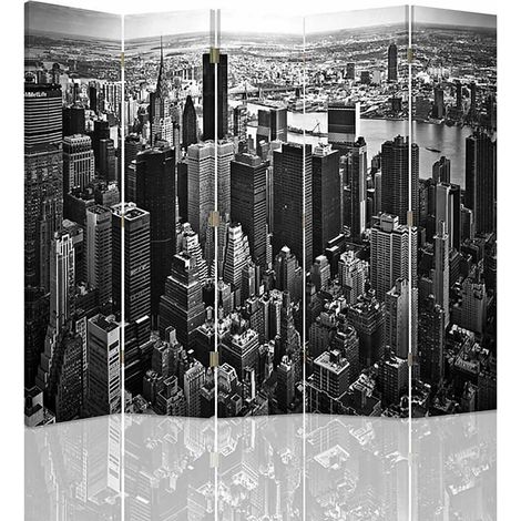 Paravent Manhattan 5 Panneaux, Vue Urbaine Élégante - 180 x 180 cm - 1 face déco, 1 face noir (1/5)