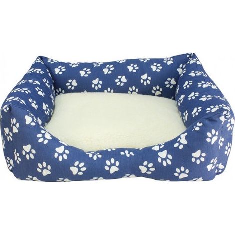 CAMA CUADRADA HUELLAS AZULES 70x60x20cm.
