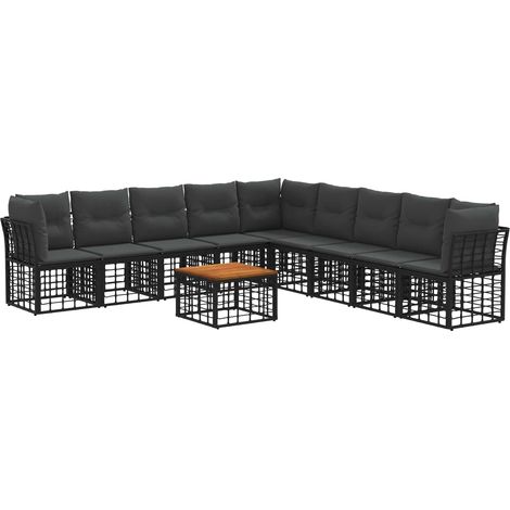 Outdoor-Sofagarnitur 10 pcs Schwarz und Dunkelgrau Polyester vidaXL