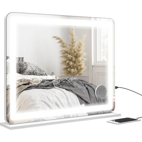 LED-beleuchteter Spiegel mit 3 Helligkeitsstufen, 10-facher Vergrößerung, USB-aufladbar, Touchscreen – 80 x 62 cm (1/5)