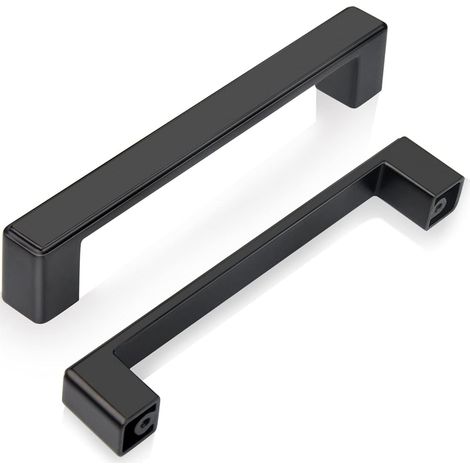 Lot de 6 Poignée Placard Cuisine Noir 128mm，Carrée Poignée de Porte Alliage de Zinc Poignées Tiroirs Commode Poignées Pour Chambre Bureaux Meuble Inclus Vis