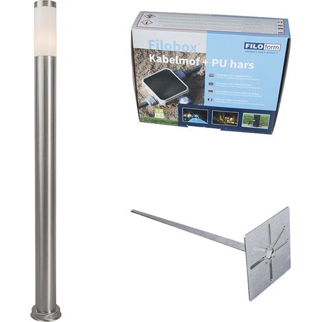QAZQA + Palo da giardino Rox - Moderno - Plastico,Acciaio inossidabile - Bianco/Acciaio - Tondo Max. 1 x Watt