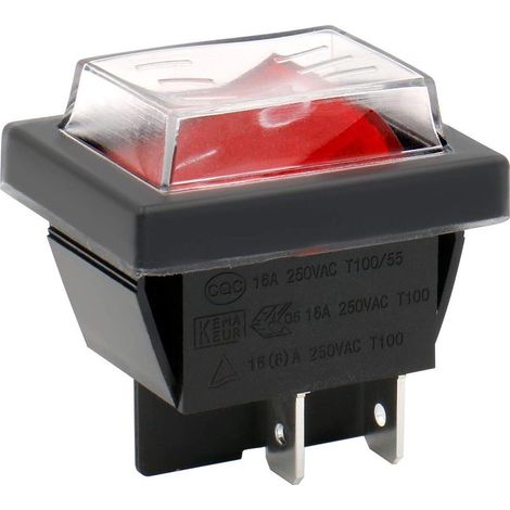 Interrupteur à bascule ON-OFF DPST 4 bornes lumière rouge 16A 250VAC avec couvercle étanche (1/5)