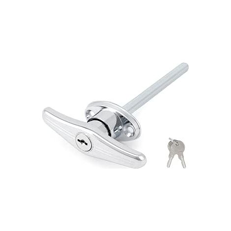 Serrure de porte de garage, poignée en T avec revêtement en poudre argent (1/3)