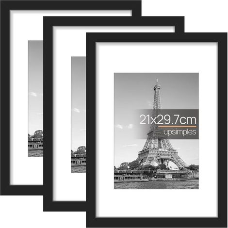 Lot de 3 cadres photo A4, cadres photo noirs A4 21 x 29,7 cm, format paysage ou portrait, avec support (1/5)