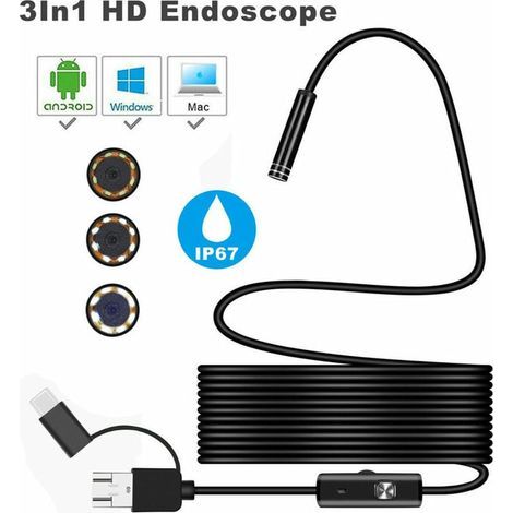 3-in-1 Android USB Typ-C Endoskop Inspektion 7mm Kamera 6 LED HD LED-Beleuchtung (1/5)