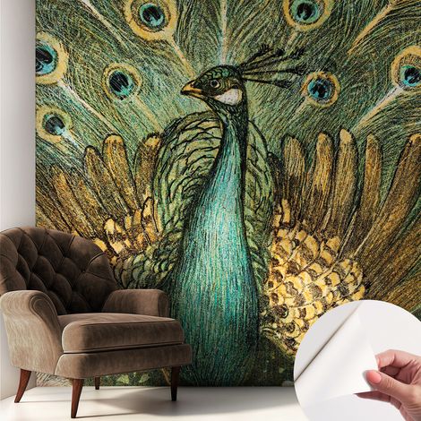 Papier peint autocollant adhésif avec imprimé installation simple qualité excellente sans désordre Paon majestueux 250x250 cm (1/5)