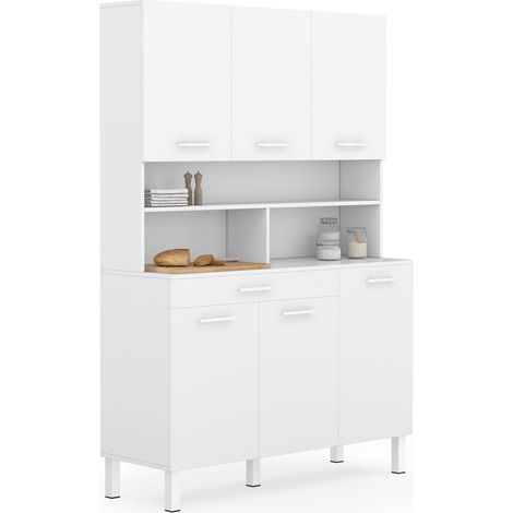 Idmarket – Buffet de cuisine 120 cm – 6 portes et tiroir blanc brillant – Rangement XXL avec étagères – Dimensions 120x40x177 cm