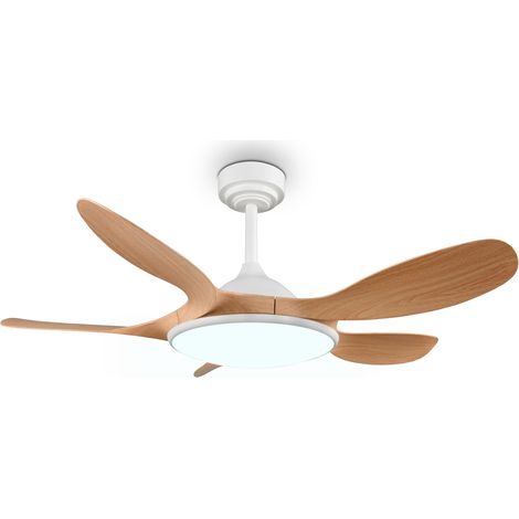 Plafonnier led ventilateur 24w 2800lm cct 2700 6500k 108cm effet bois telecommande ip20 - trio flen