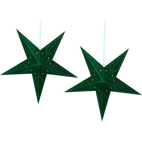 Conjunto de 2 estrellas LED de papel verde esmeralda 60 cm terciopelo Motti