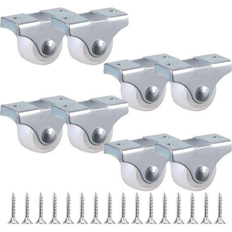Set mit 8 Mini-Feststellrollen, 25 mm, Weichgummi + Schrauben, nicht schwenkbar, robust