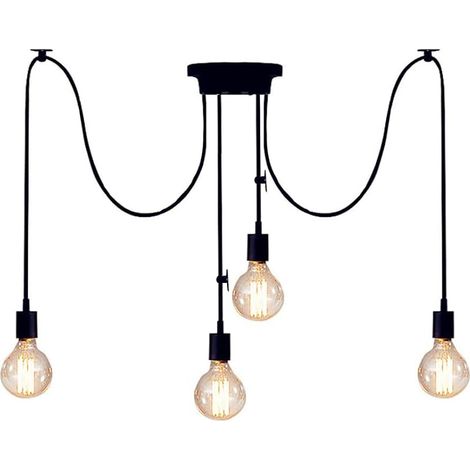Industriel Suspension Luminaire Rétro Plafonnier Noir E27 Vintage Éclairage de Plafond Métal Araignée Lustre lampes suspendues à plusieurs têtes DIY Pour Restaurant Salon Chambre Cuisine Bar (4 têtes) (1/5)