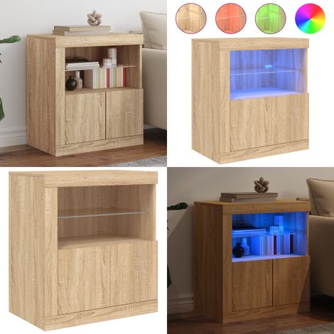 Buffet avec lumières LED chêne sonoma 60,5x37x67 cm - Buffet Moderne - Meuble De Rangement - Luminaire Led - Décoration Intérieure - Mobilier Salon - Home & Living (1/5)