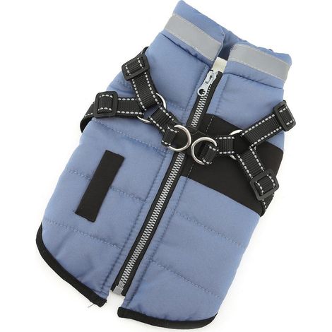 Elkuaie Manteau pour Chien - Manteau de Pluie pour Chien - Veste imperméable et réfléchissante avec Harnais intégré - 1 pièce - pour Petits Chiens Bleu (1/5)