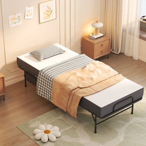 Letto pieghevole 190 x 78 cm con materasso memory 9,5 cm, struttura in metallo nero, REDOM (1/5)