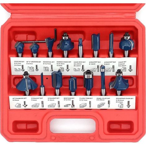 Coffret 15 Fraises Défonceuse Tige 6.35mm, Acier Tungstène pour Rainurage et Finition Bois, Outils Menuiserie GROOFOO (1/5)