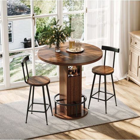 Mesa comedor redonda con 2 taburetes y almacenaje OKMYHOME (1/5)