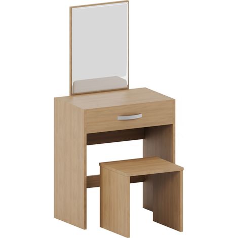 Isla Dressing Table & Mirror Set 1 Drawer Stool Vanity Table, Pine (1/4)