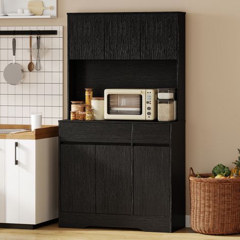 Mobile buffet da cucina con piano di lavoro, 6 ante, mobile contenitore alto con ripiani, nero