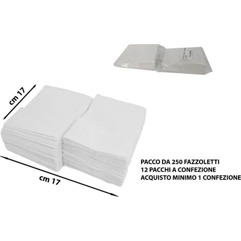 Set 12 Confezioni da 250 Pezzi Tovaglioli Velino Bianco 1 Velo 17 x 17 cm