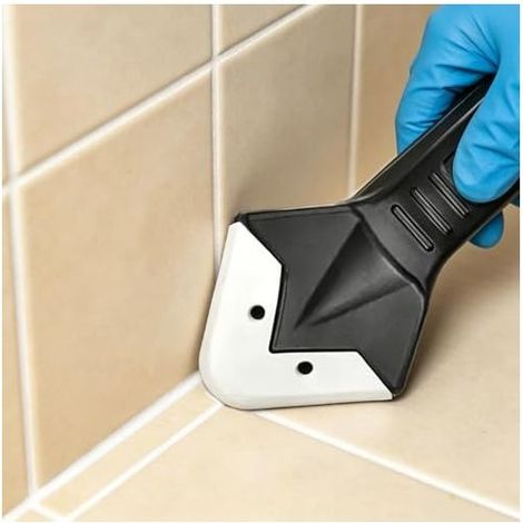 1 ensemble d'outils de joints en silicone 3 en 1 avec tête en acier inoxydable, lame de raclage et 5 tampons remplaçables pour planches collées (1/5)