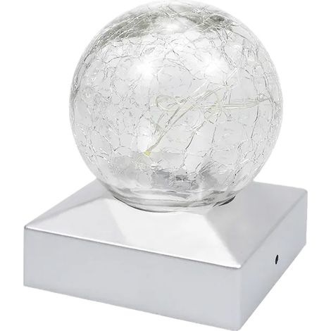 Lampe Solaire Boule Verre Craquelé pour Poteau, Lumière Blanche, Étanche, Décoration Jardin Extérieur Clôture