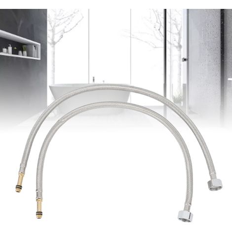 Flexible pour robinet - 2x Flexibles d'alimentation gainés acier inoxydable 60cm/23.6in pour cuisine/salle de bain. (1/5)
