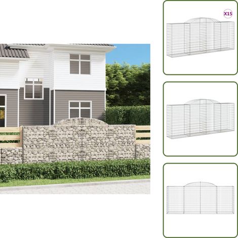 Gabionen mit Hochbogen 15 Stk 300x50x120/140cm Verzinktes Eisen - Gabionen - Gartendeko - Eisenmöbel - Zaun - Sichtschutz (1/5)