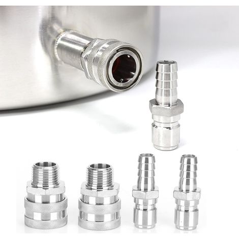 Raccord rapide en acier inoxydable 304 pour fût de bière, raccord mâle et femelle, lot de 4, filetage G1/2 (1/5)