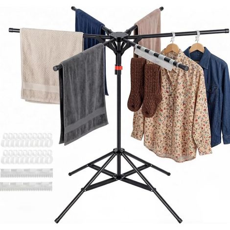 Séchoir à Linge Pliable 6 Barres Extensible - Gain de Place en Acier au Carbone pour Balcon, Camping, Intérieur (1/5)