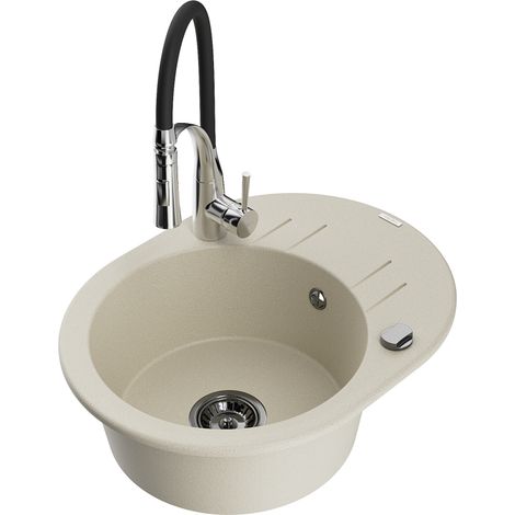 Mexen Kevin 1 Becken-Granitspüle mit Abtropffläche und Mischbatterie Aster, Beige - 6517-69-73450-07-B (1/5)