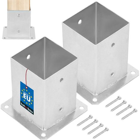 KOTARBAU® Lot de 2 Support Poteau Bois - à Visser - Acier Galvanisé - 100 x 100 mm - Argent - Pied de Poteau - Fixation Robuste - Résistant à la Corrosion (1/5)