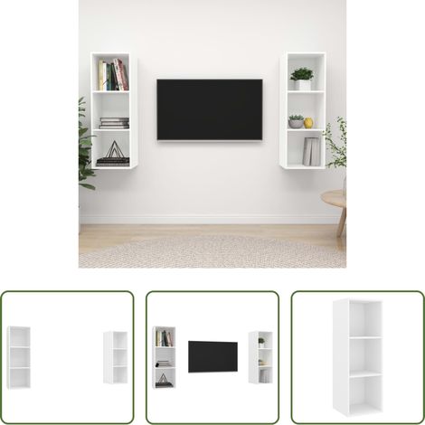Wandregal - TV-Wandschränke 2 Stk. Weiß Holzwerkstoff (1/5)