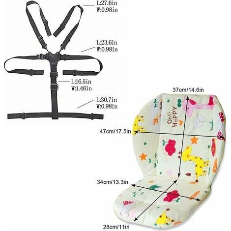 Coussin de chaise haute pour bébé avec bretelles matelassées et harnais 5 points. Offre confort et sécurité pour les chaises hautes.-DPZO (1/4)