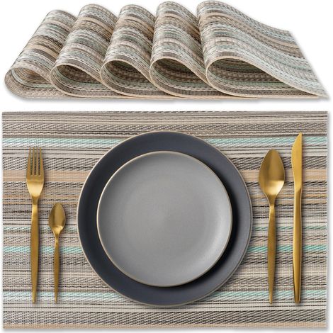 Manteles individuales elegantes para almuerzo y desayuno - 6 piezas - Lavables, resistentes al calor, antideslizantes y antimanchas para mesas de cocina. (1/5)