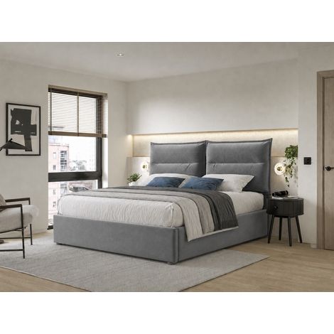 Cama 140x200 cm gris de terciopelo, con almacenaje, ahorra espacio, sin colchón – MEUBLIV (1/5)
