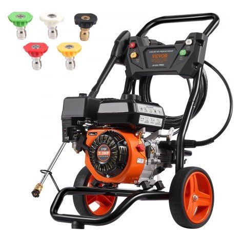 Nettoyeur haute pression à essence, 3400 PSI, laveuse haute pression à gaz, 10 L/min, avec pompe en aluminium, pistolet pulvérisateur, rallonge et 5 buses pour voiture, maison, allée, vertical (1/3)