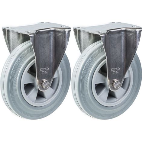 Fixed wheels - PARNELLS - 200 mm - Stainless steel - Gray rubber - Set of 2