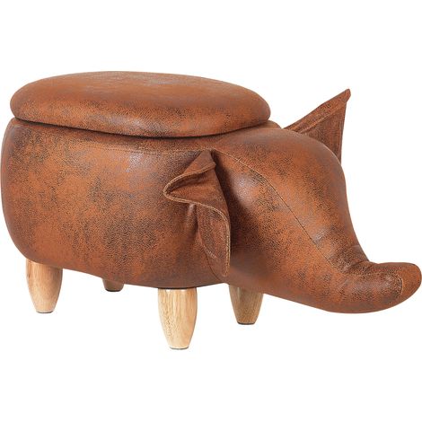 Taburete para niños con forma de elefante animal con almacenamiento piel sintética marrón oscuro patas de madera Elephant (1/5)