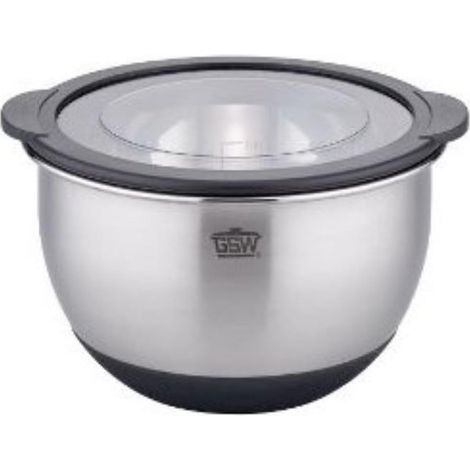 Bol de service 24 cm en acier inoxydable avec couvercle hermétique, bol à pâte, bol de cuisine, bol de service, 4,8 l, argenté