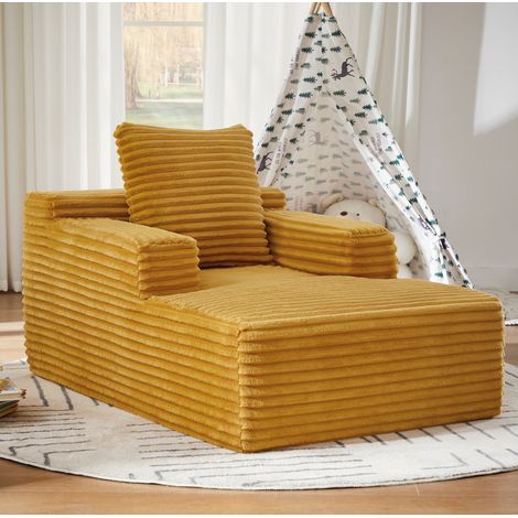 Chaise longue in velluto a coste gialla, poltrona relax e divano letto senza montaggio,81x117x50 cm (1/5)