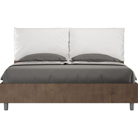 Letto matrimoniale contenitore 160x200 Noce cuscini similpelle bianco Egos Antea