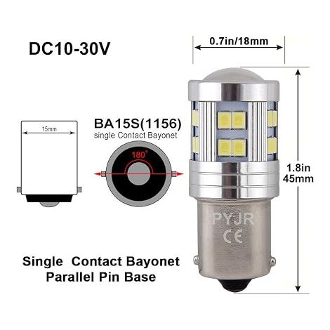P21w 1156 Ba15s Ampoule LED 12v 24v Feux de recul, 6W Blanc 6000K, pour Bateau, camion, camping car, feux de jours, etc (1/4)