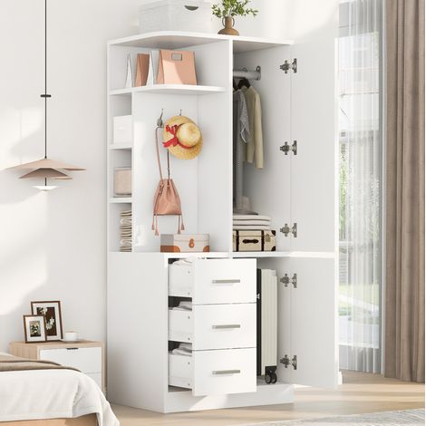 Armoire penderie 70x50x170 cm en bois blanc, étagères et tiroirs, gain de place – MEUBLIV (1/5)