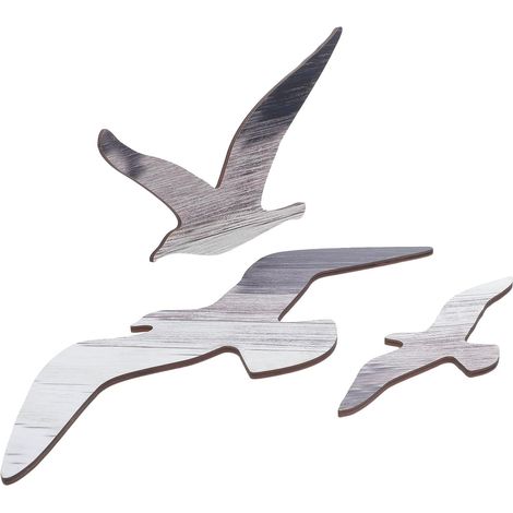 Décoration Murale en Bois 3 Pièces Mouettes Sculptées la Main Style Méditerranéen Charme Océanique pour Salon et Maison Facile à Entretenir (1/5)