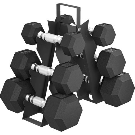 Ensemble d'haltères de musculation avec support en métal et poignées antidérapantes, 2 x 2 kg, 2 x 5 kg, 2 x 8 kg, noir (1/5)
