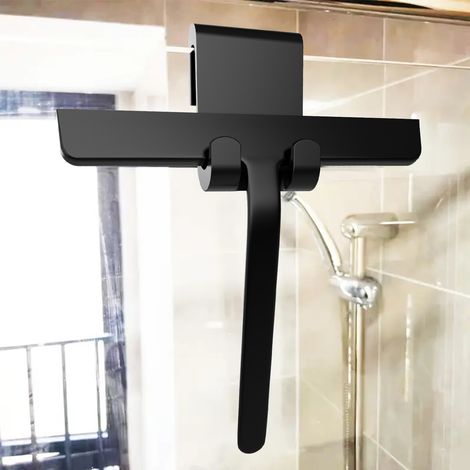 Escobilla de goma para puertas de ducha de cristal – Escobilla versátil para puertas de ducha, ventanas, baños, espejos, parabrisas de coche y paredes alicatadas – Negro mate