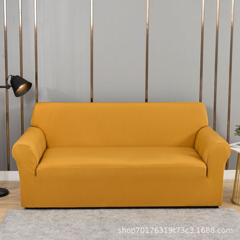 Einfacher elastischer Kissenbezug für Dreisitzer-Sofa, rutschfester Stoff, gekreuzter Bordürenstil, khakifarben, doppelt (140-185 cm). (1/5)