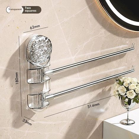 Porte-serviettes à ventouses transparent argenté à 2 barres, non perforé, support de rangement rotatif multi-poteaux, barre porte-serviettes pour salle de bain et toilettes (1/5)